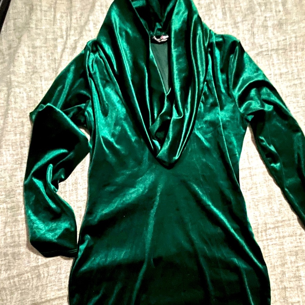 Evergreen velvet long sleeve dress